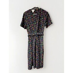 Vintage Talbots Party Dress Womens Midi Pleated Colorful Kaleidoscope Flare Sm